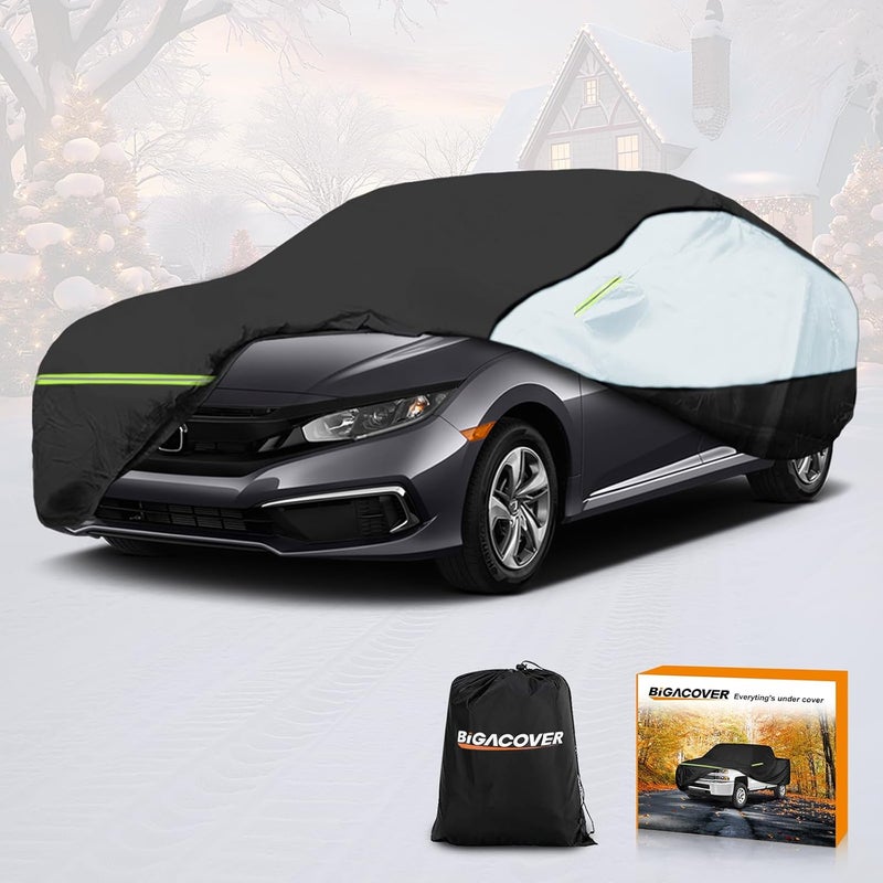 BIGACOVER Universal Sedan Car Cover Fit for Toyota Corolla, Honda Civic, Nissan Sentra, Ford Focus, Chevy Cruze,Waterproof All Weather Anti-UV Windproof Snow Protection - Up to 193''(L) - Image 1